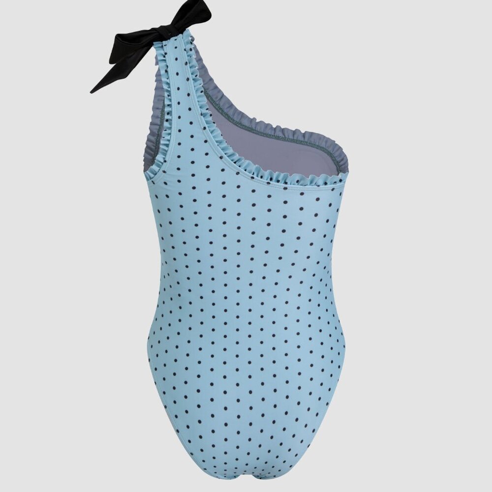 [NWT]  Asymmetrical Neck Polka Dot Bowknot One Piece Swimsuit  SIZE S - Picture 3 of 14